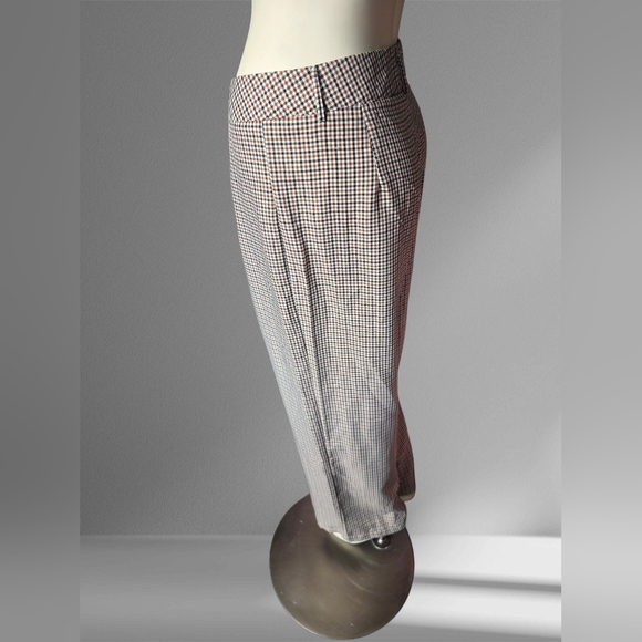 Brown Houndstooth Check Trousers Women's XL Tailored Pants - Picture 5 of 8
